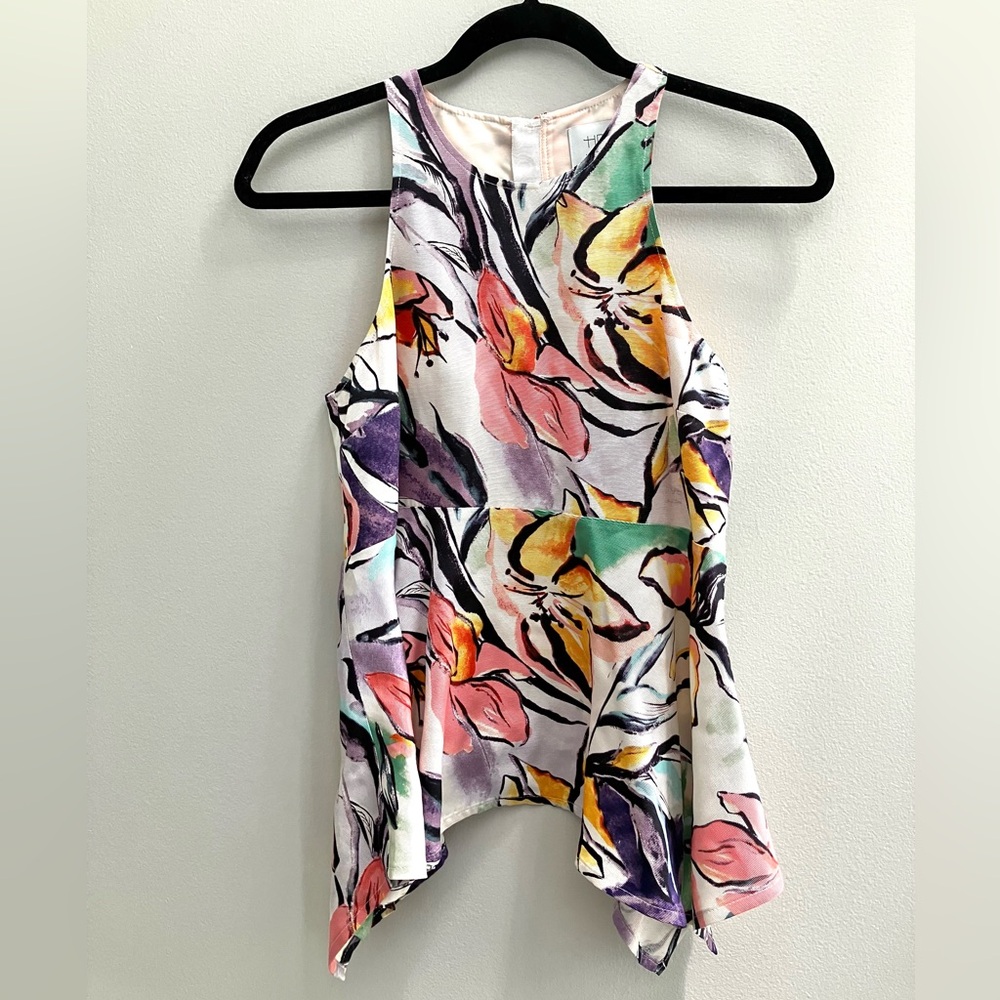 HD in Paris Anthropologie Sleeveless Floral Print Peplum Top Womenās Size 0 Pink